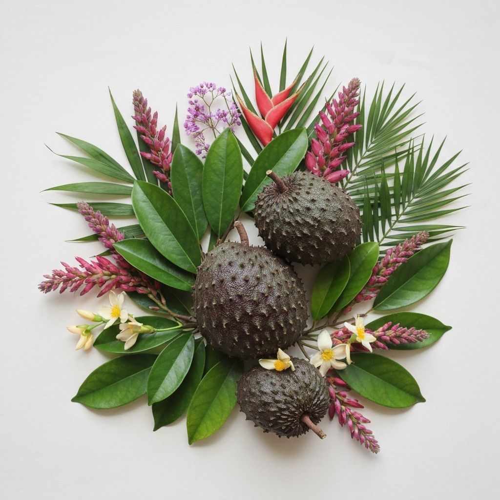 Soursop fruit and tropical botanical elements