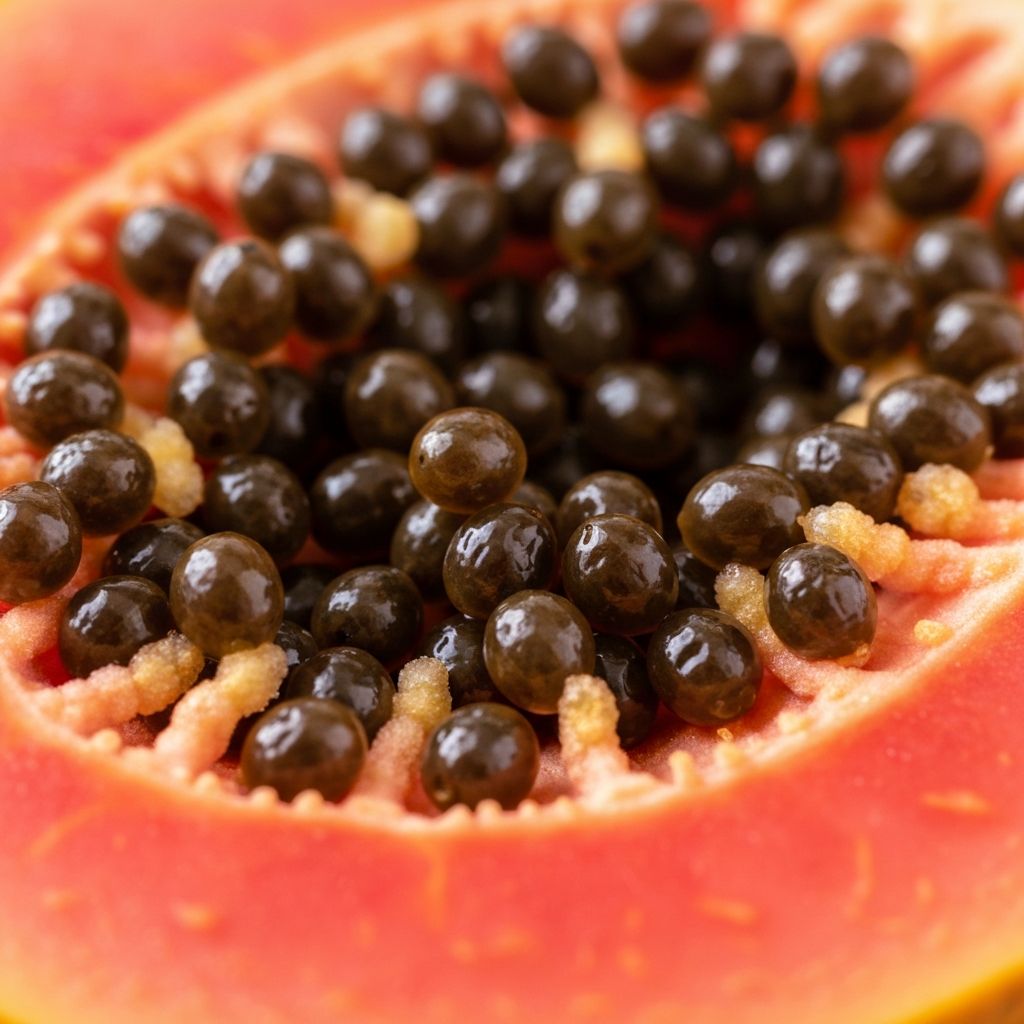 Papaya seeds with fresh papaya fruit